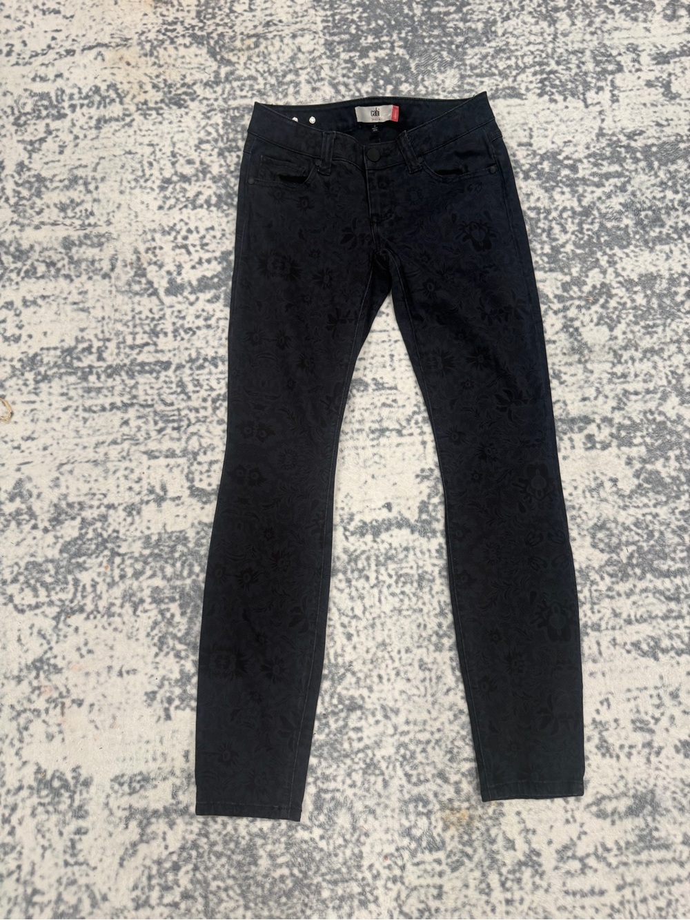 CAbi Black Floral Jacquard Skinny Jeans